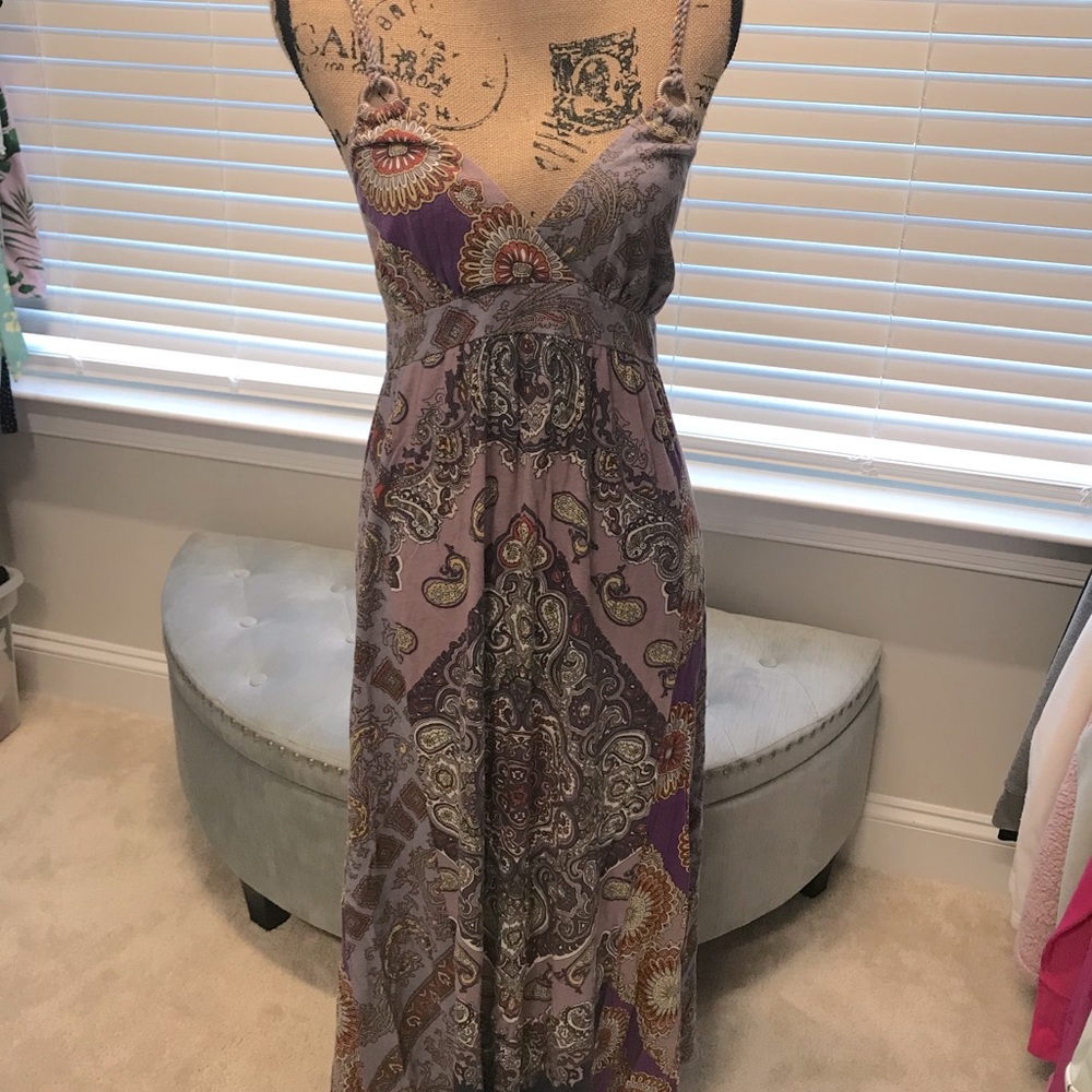 lucky brand bohemian dress paisley boho S The Shops at Fearrington White v neck handmade Size:standard L Adjustable straps